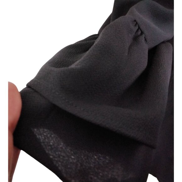 Womens Black Bell Sleeve Shift Small Mini Dress V-Neckline Party Cocktail Sexy - Picture 9 of 10